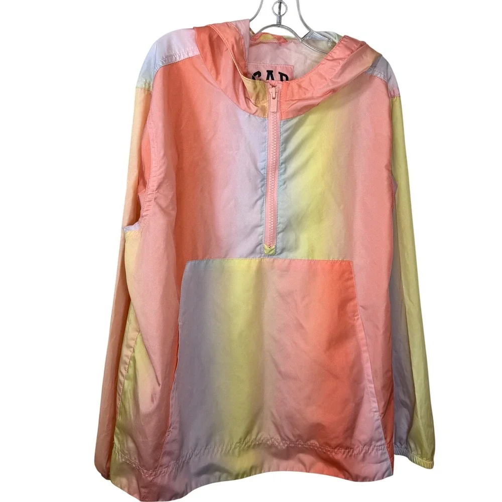 Gap Kids Girls Pastel Ombre Half Zip Hooded Windbreaker Jacket Pink Yellow 0385